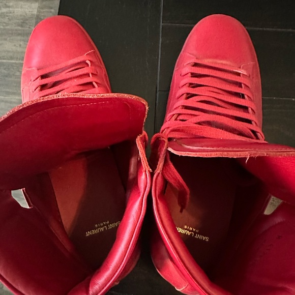 SAINT LAURENT RED Leather HIGH-TOP Sneakers Shoes EU-47 US-13.5-14 - Picture 5 of 6